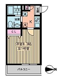 プログレッソ三鷹 1Kの間取図画像