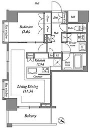 ザ・レジデンス赤坂檜町 12階1LDKの間取り