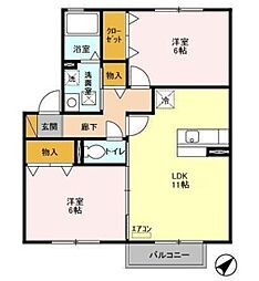 プリモ西白井 Ｂ 2階2LDKの間取り
