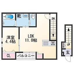 和歌山市元町奉行丁2丁目アパート 1LDKの間取図画像