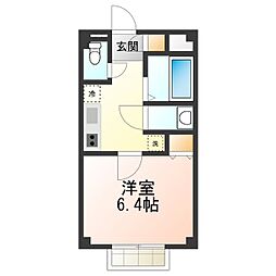 アムール もみの木 2階1Kの間取り