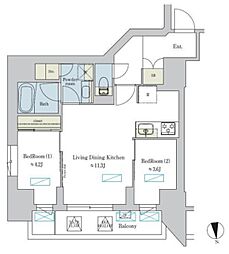 ブリリアイスト浅草 7階2LDKの間取り
