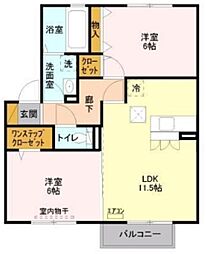 サニーハウス A棟 1階2LDKの間取り