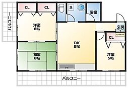 池庄サンハイツ 4階3DKの間取り