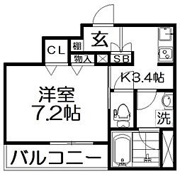 シャーメゾンメルベイユ 1Kの間取図画像