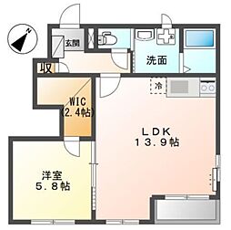 サンパークII 1階1LDKの間取り