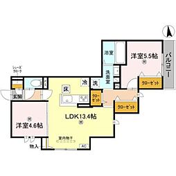 D-ROOM Sagarimatsu 2階2LDKの間取り