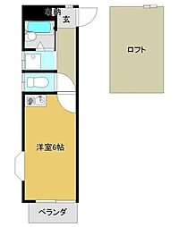 コートソフィア 2階1Kの間取り