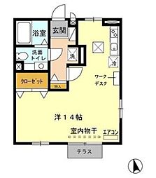 ルミナスビラ B 1階ワンルームの間取り