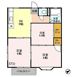 アネックスU1 2階3DKの間取り