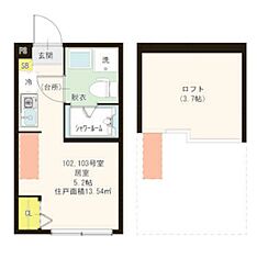 ハーモニーテラス・サンルーツ 1階ワンルームの間取り