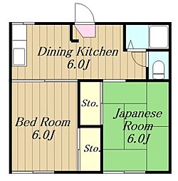 グリーンハイムC 2DKの間取図画像