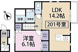 シャルマン 2階1LDKの間取り