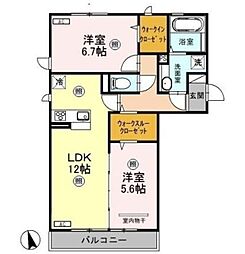 アリエス 2階2LDKの間取り