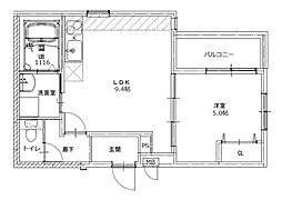 おおさか東線 衣摺加美北駅 徒歩8分の賃貸アパート 2階1LDKの間取り