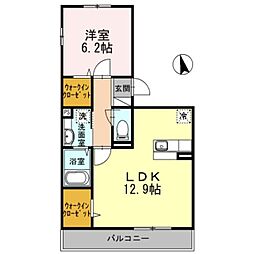 パルコートII 2階1LDKの間取り