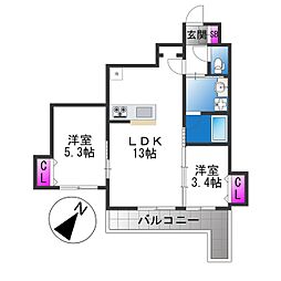 Reglia今里North 2LDKの間取図画像