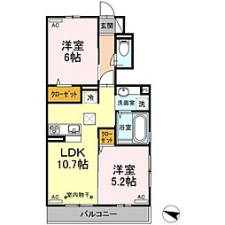 グランドソレイユ B 1階2LDKの間取り