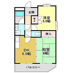 サンポートハイム高須 2DKの間取図画像