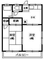 根岸スカイハイツ 2DKの間取図画像