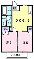 コーポラスJuno 2DKの間取図画像