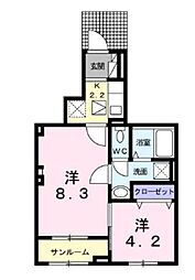 小田急小田原線 秦野駅 バス9分 秦才橋下車 徒歩4分の賃貸アパート 1階2Kの間取り