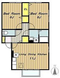 アバンティーヌ淵野辺A 1階2LDKの間取り