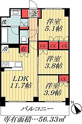 都営新宿線 瑞江駅 徒歩8分の賃貸マンション 5階3LDKの間取り