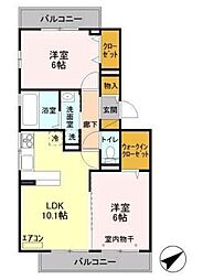 ヴィラ コットン 3階2LDKの間取り