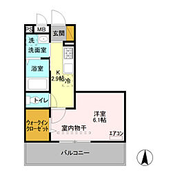 プランドール 1Kの間取図画像