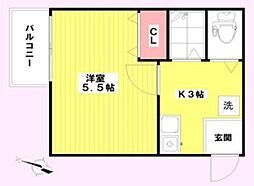 plumas与野 1階1Kの間取り