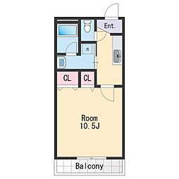 Ｍ　トゥルケーゼ 2階1Kの間取り