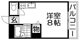 シャンテー長尾家具 ワンルームの間取図画像