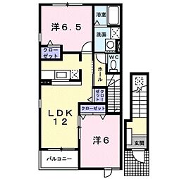 カーサ・フィオーレ1 2LDKの間取図画像
