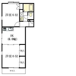 エステートピアハヤノ2棟 2DKの間取図画像