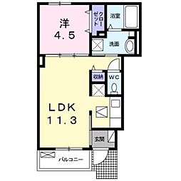 ヴィラ東湊 1LDKの間取図画像