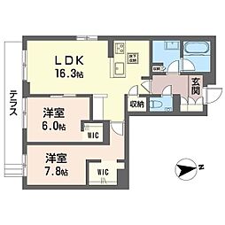 TJP白楽 2LDKの間取図画像