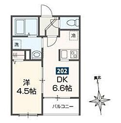 ＭＥＬＤＩＡ鷹の台 2階1DKの間取り