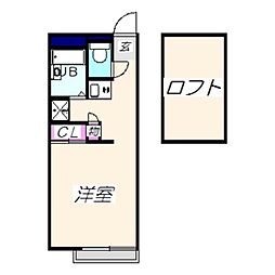レオパレスフォート香ヶ丘 2階1Kの間取り