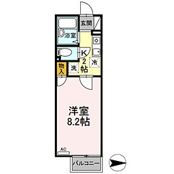 JR横浜線 相原駅 徒歩10分の賃貸アパート 2階1Kの間取り