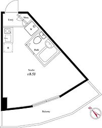 押上パークスクエア 6階ワンルームの間取り