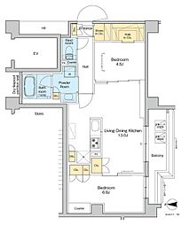プラウドフラット品川大井町 3階2LDKの間取り