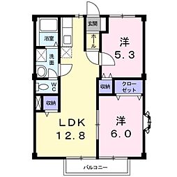 グリーンガーデンB棟 2LDKの間取図画像