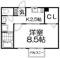 コムズスクエア西禁野 1Kの間取図画像