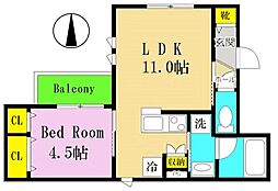 メルベーユ 1LDKの間取図画像