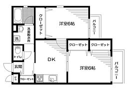 サンピア白山 2階2Kの間取り