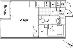 レジディア目黒II 3階ワンルームの間取り