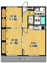 グレース朝日 1階2DKの間取り