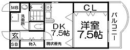 宮之阪ウェーブ 1DKの間取図画像