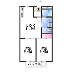 サマックスユイハイツ 2LDKの間取図画像